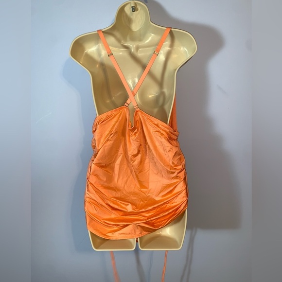 Cacique Orange Draped Women's tank Top satin side ruched criss cross back 22/24 - Picture 2 of 6